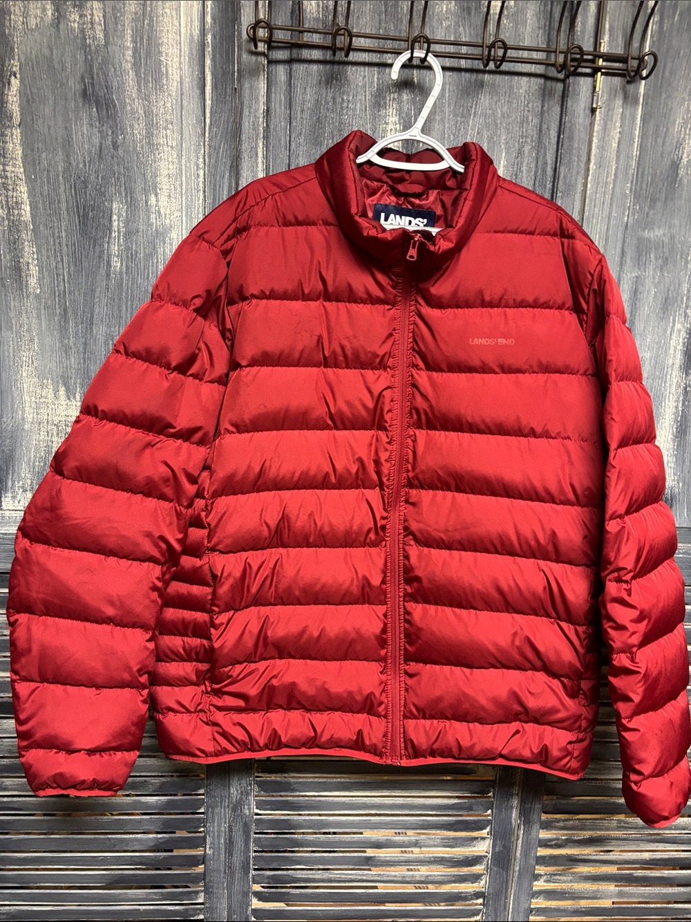 Lands' End Men's Bright Red Quilted Packable Puffer Jacket